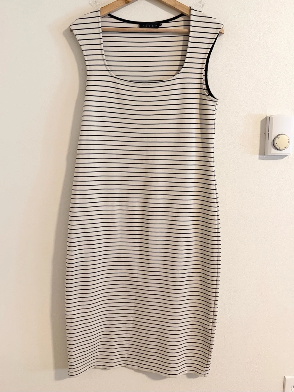Hatch The Janelle Maternity Dress Women's Medium Striped Bodycon Ivory Black